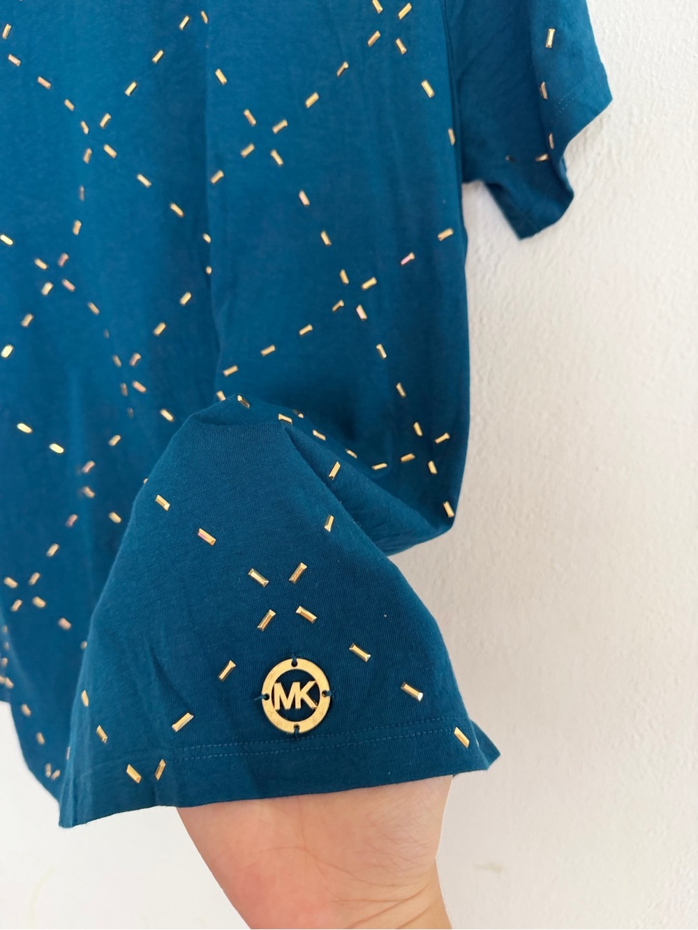 Michael Kors Teal Blue Diamond Stitch Short Sleeve Tee - Picture 6 of 7